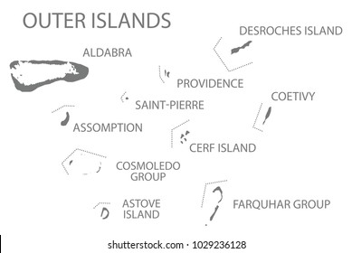 Outer Islands Seychelles Map Grey Illustration Silhouette