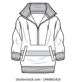 Outer Jacket Fashion Flat Sketch Template