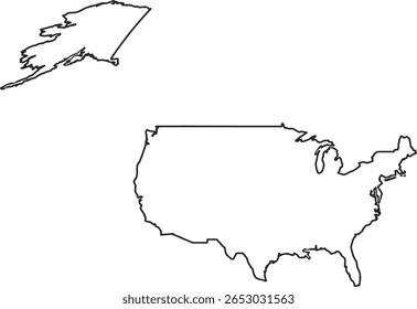 Outer map border of United Staes of America blank outline american