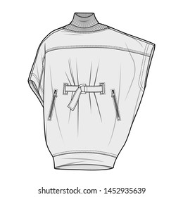 Outer mockneck jacket fashion flat sketch template