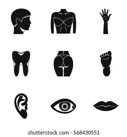 Outer part of body icons set. Simple illustration of 9 outer part of body vector icons for web
