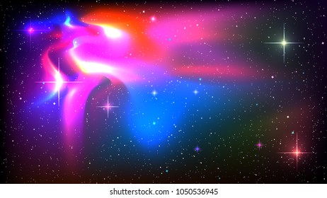 Outer space abstract background with amazing nebula galaxy and a million stars. Template vector illustration night sky rings deep glow light sun solar high quality orbit art blue month symbol light 