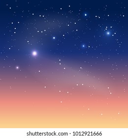 Outer Space abstract deep blue background. Realistic colorful starry nebula. Cosmic bright stars shiny background. Scientific astronomical theme. Vector illustration