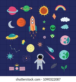 Outer space astrological graphic set. A playful, modern, and flexible print for brand who has cute and fun style. Happy, bright, and magical mood.