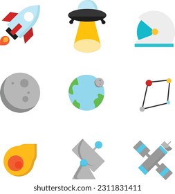 outer space and astronaut icons set