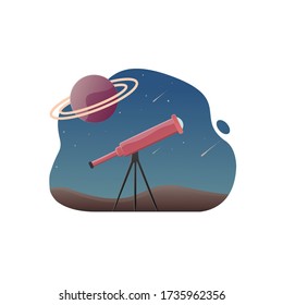 outer space and astronomy. flat vector illustration. telescope and night sky