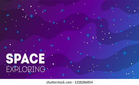 Outer space background with abstract shapes and stars. Cartoon universe template for flyer, card, poster, landing page, mobile app, wallpaper