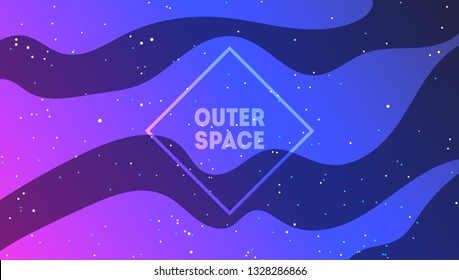 Outer space background with abstract shapes and stars. Cartoon universe template for flyer, card, poster, landing page, mobile app, wallpaper