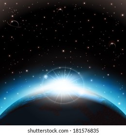 An outer space background with planets, sky and stars. Layered. - Shutterstock ID 181576835