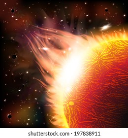 An outer space background with planets, sky and stars. Layered.