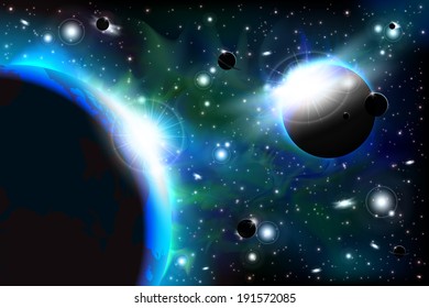 An outer space background with sky and stars. Layered.