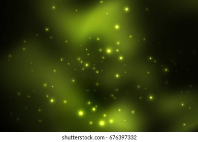 Outer space background texture. Glowing starry nebula. Colorful high definition night sky. Vector illustration. Green color