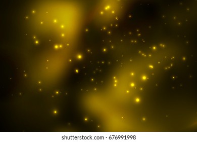 Outer space background texture. Glowing starry nebula. Colorful high definition night sky. Vector illustration. Yellow color