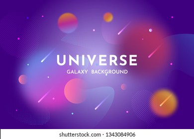 Outer space background. Universe, glowing galaxy abstract backdrop template with stardust, planets, nebula. Vector illustration for banner, brochures, posters.