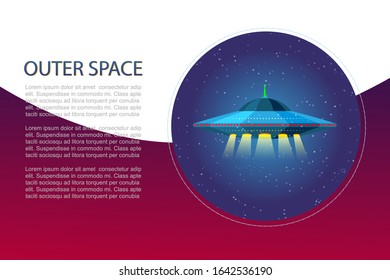 Outer space banner with cosmos, spaceship and stars for poster, banner web landing page vector illustration. Exploration universe or outer space with space vehicle concept.