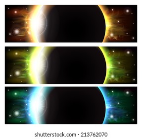 An outer space banners with eclipse and stars.