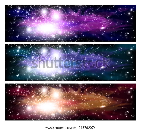 Outer Space Banners Planets Sky Stars Stock Vector (Royalty Free ...