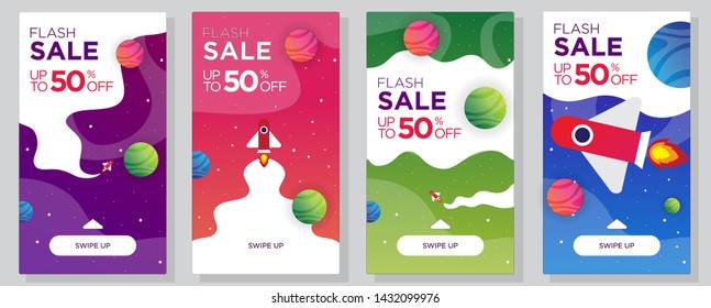 Outer space banners for promotion. Sale banner template design, Flash sale special offer set and can use for social media stories - Vector