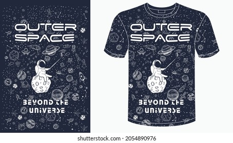 Outer Space, Beyond The Universe, Space Theme, Astronaut t-shirt print, tee print, jeans, clothing, fashion and other printing products Design Vector illustration By Hammad Graphics