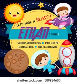 Outer space birthday invitation