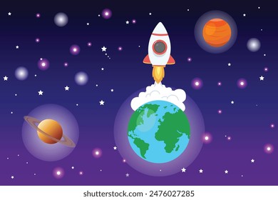 Outer space concept. Colored flat vector illustration isolated.