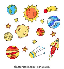 Outer space cosmos doodles colorful cute vector set