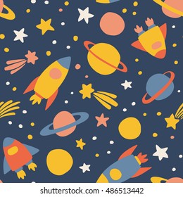 Outer space - cute seamless pattern