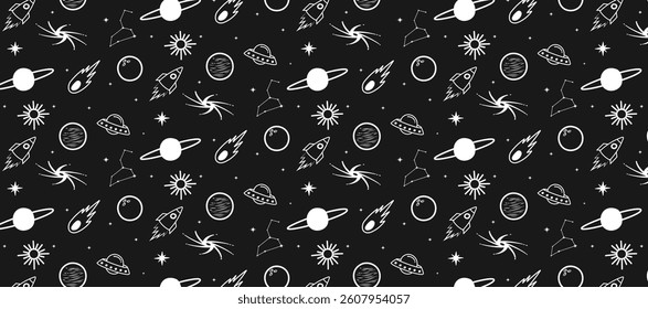 outer space doodle icon hand drawing pattern abstract seamless background