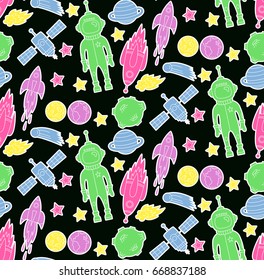 Outer space doodle icons seamless vector pattern
