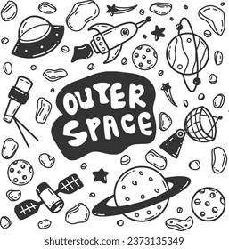 outer space doodle illustration collection equipment