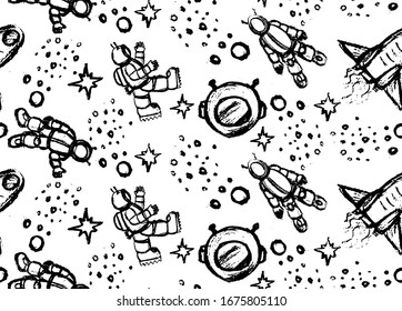 Outer Space Doodle pattern. Hand drawn vector illustration set of space icon