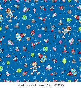 Outer Space Doodle Seamless Pattern
