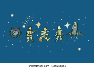 Outer Space Doodle Vector Illustration Set. Hand drawn vector illustration set of space icon