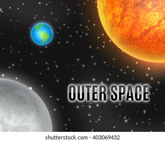 Outer space. Earth, moon and sun. Elements of this image are furnished by NASA. EPS10 vector