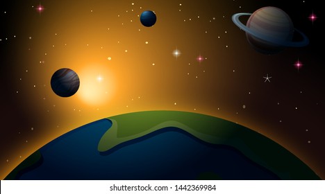 Outer space earth scene illustration