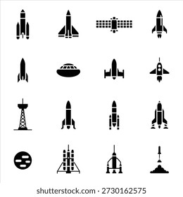 Outer Space Exploration Rockets and Astronomy Science Icons