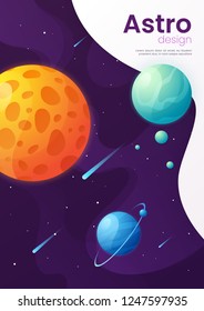 Äußerer futuristischer Cartoon-Hintergrund, Cover, Broschüre-Vorlage. Vektorillustration.