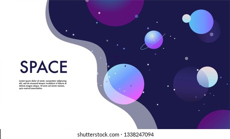 Outer space futuristic cartoon background, cover,  template, web design vector illustration.