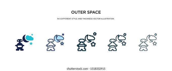outer space icon in different style and thickness vector illustration. Two colored and black outer space vector icons in filled, outline, line, stroke style can be used for web, mobile, UI