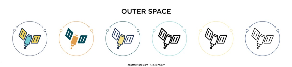 Outer space icon in filled, thin line, outline and stroke style. Vector illustration of two colored and black outer space vector icons designs can be used for mobile, ui, web