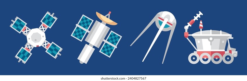 Outer Space Icon and Objects on Blue Background Vector Set