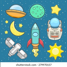 Outer space icon set . Vector illustration