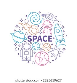 Outer Space Icons Circle Shape Background Vector Design.