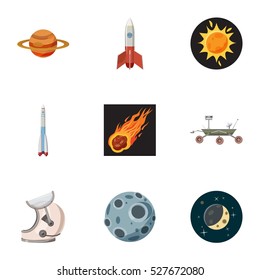 Outer space icons set. Cartoon illustration of 9 outer space vector icons for web
