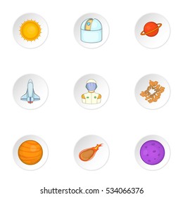 Outer space icons set. Cartoon illustration of 9 outer space vector icons for web