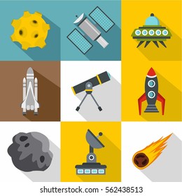 Outer space icons set. Flat illustration of 9 outer space vector icons for web