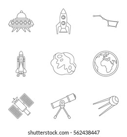 Outer space icons set. Outline illustration of 9 outer space vector icons for web