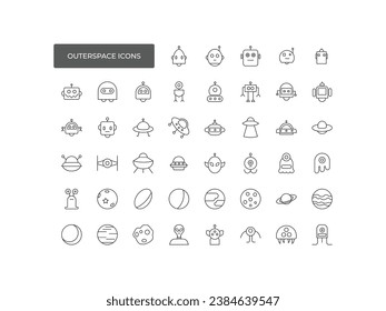 Outer space icons set , satellite, astronaut, space shuttle, spaceship, rocket, vector illustration