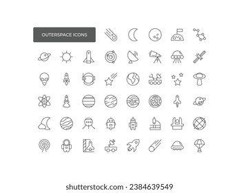 Outer space icons set , satellite, astronaut, space shuttle, spaceship, rocket, vector illustration