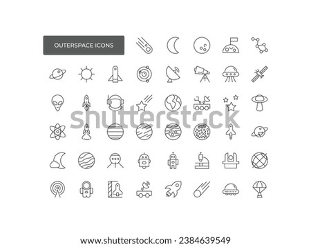 Outer space icons set , satellite, astronaut, space shuttle, spaceship, rocket, vector illustration